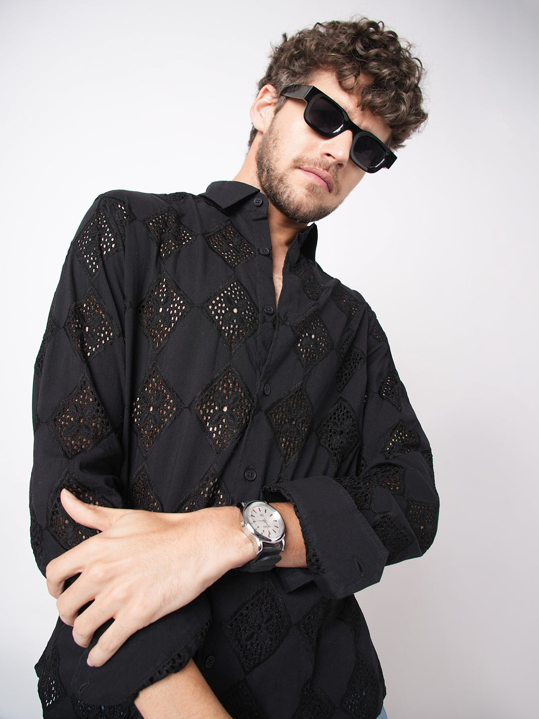 Pitch Black Diamond Schiffli Shirt