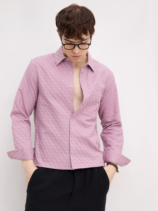Luxe Mauve Pink Maze Textured Straight Hem Crop Shirt