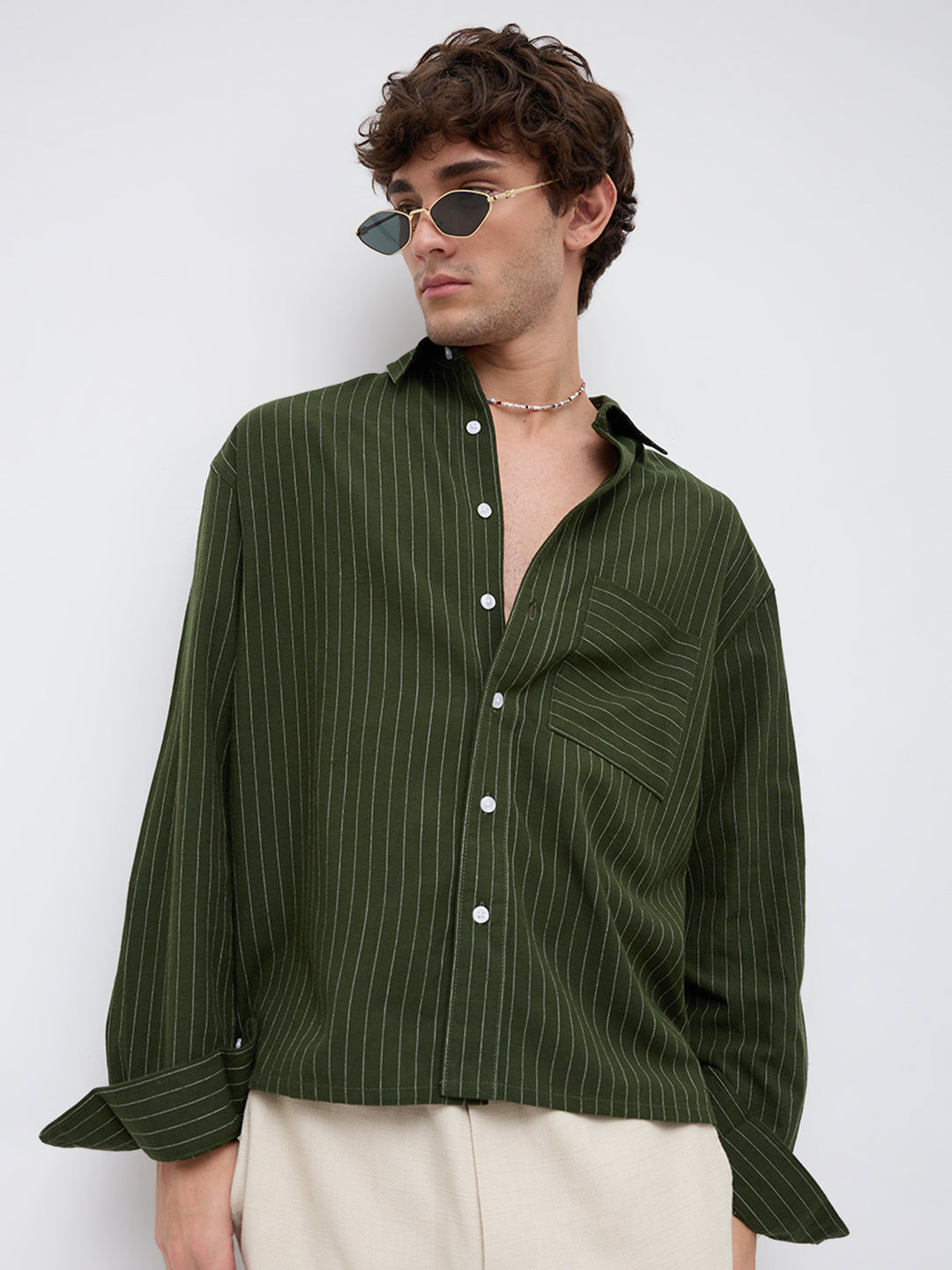 Midnight Emerald Stripe Edition Boxy Fit Crop Shirt