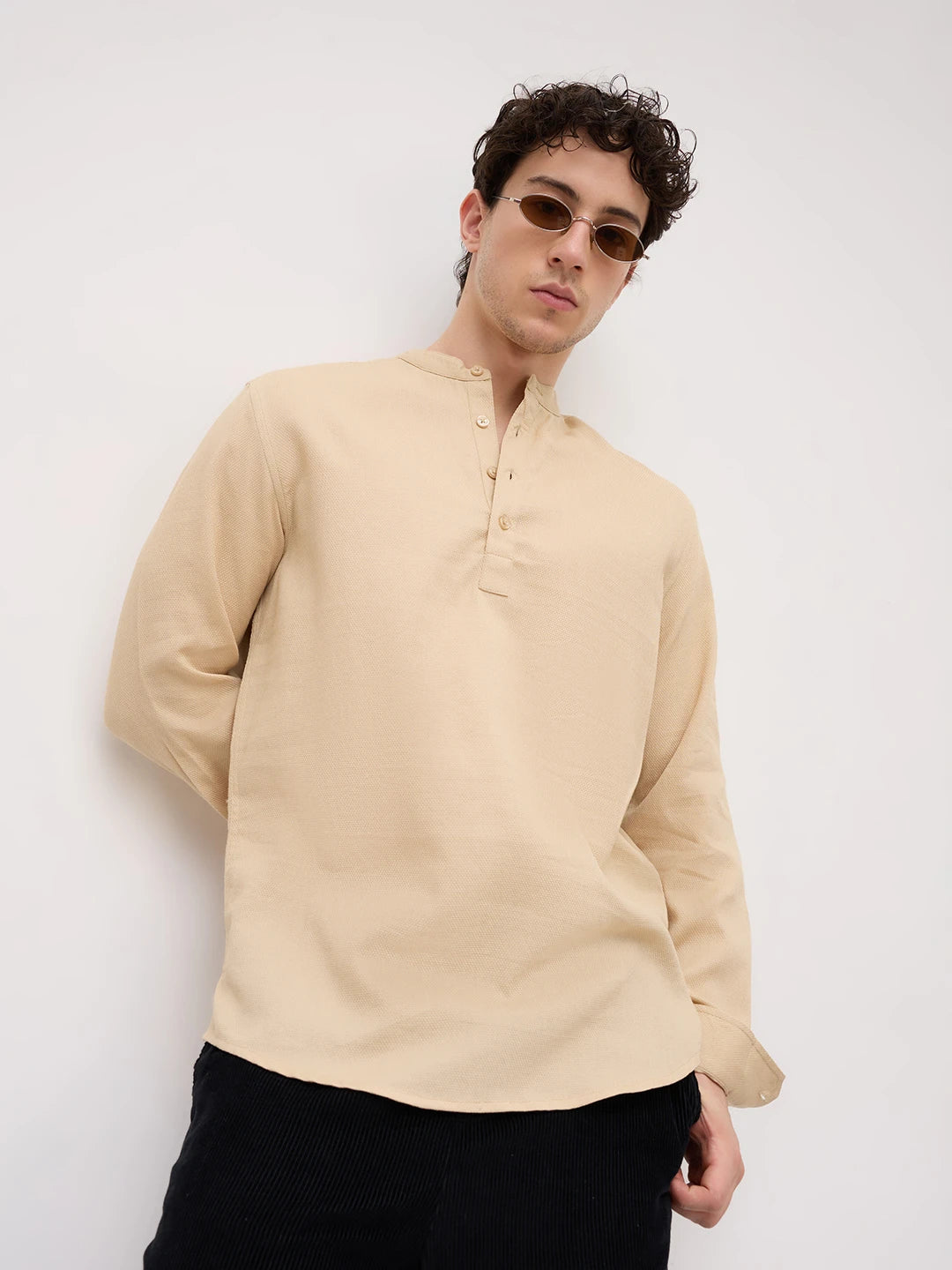 Sand Beige Micro Weave Kurta