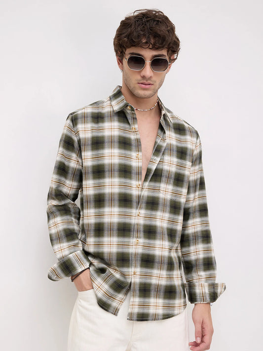 Premium Olive & White Crosscheck Shirt