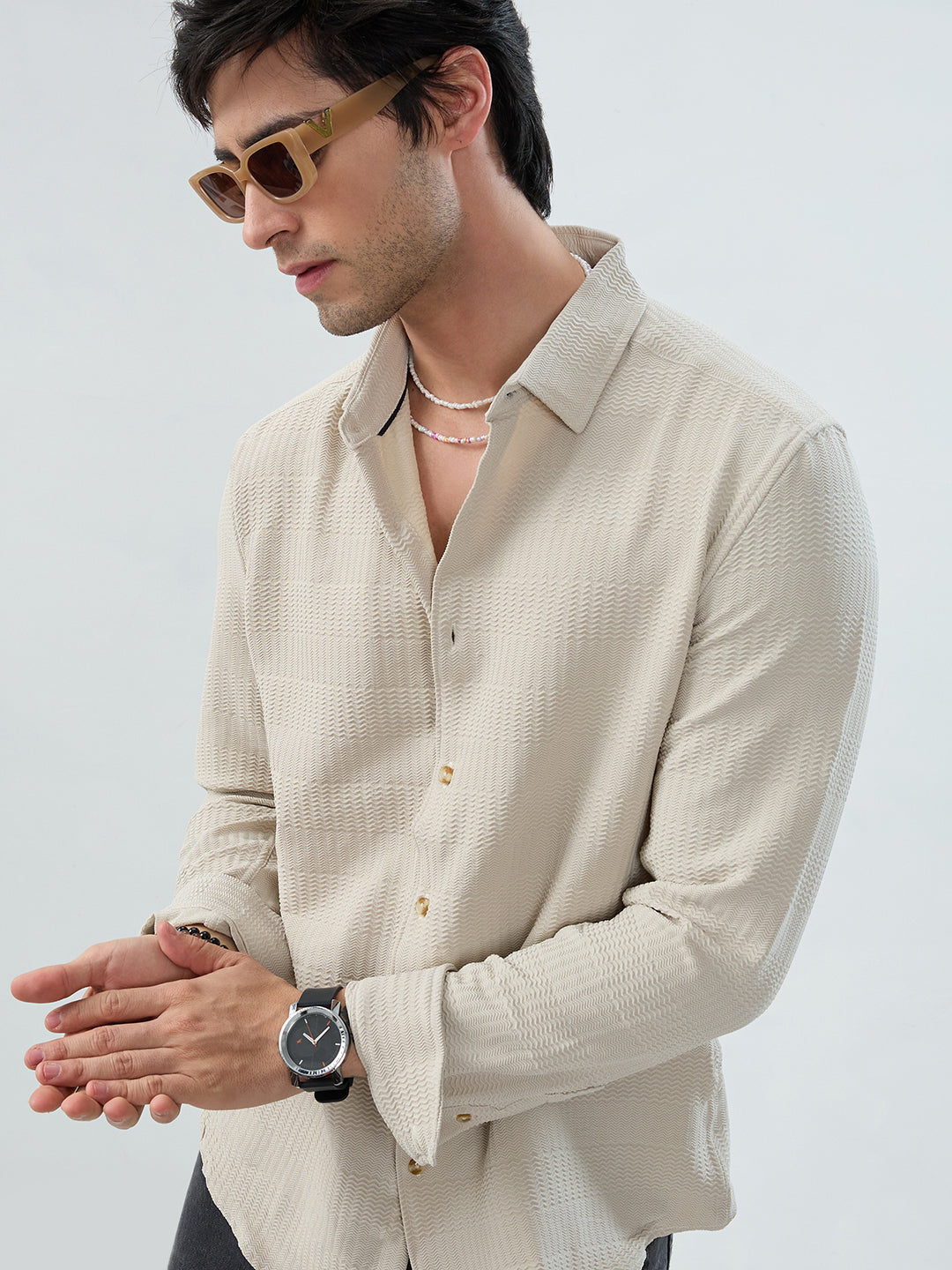 Light Beige Wavy Weave Shirt