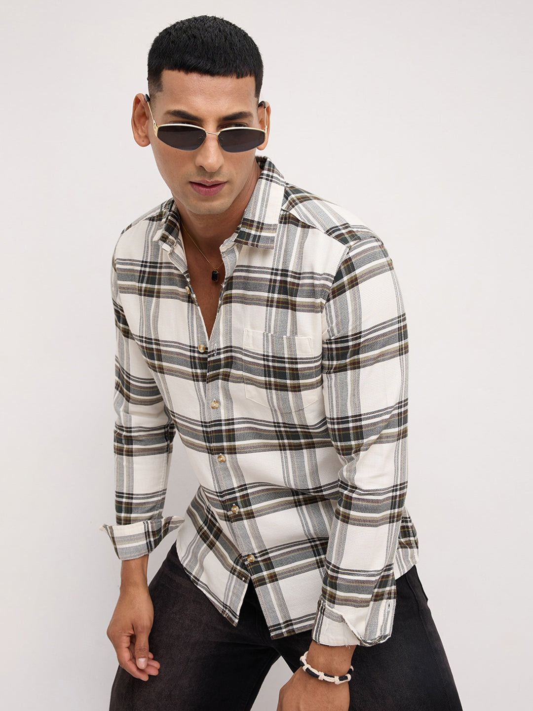 Classic White Broad Checks Shirt