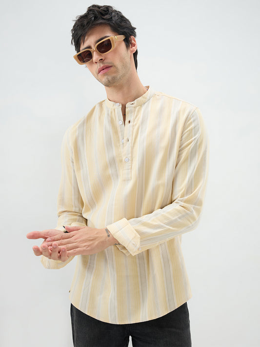 Sunwashed Sand Beige Multi-Stripe Kurta