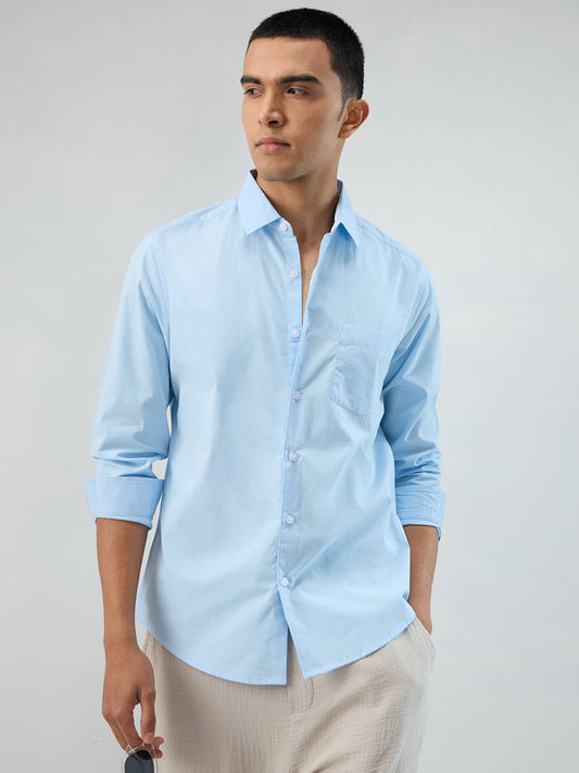 Plush Sky Blue Peach Finish Poplin Shirt