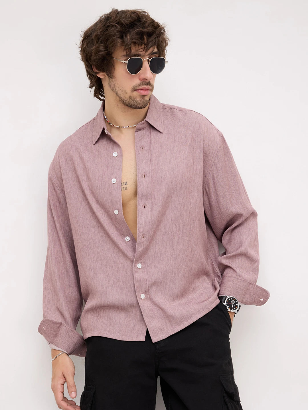 Rich Rustic Brown Softgrain Weave Boxy Fit Crop Shirt