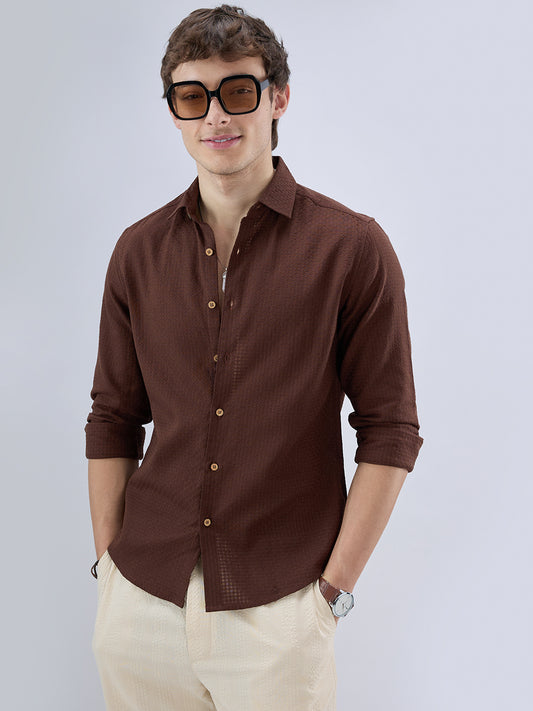 Chocolate Brown Textured Weave Shirt