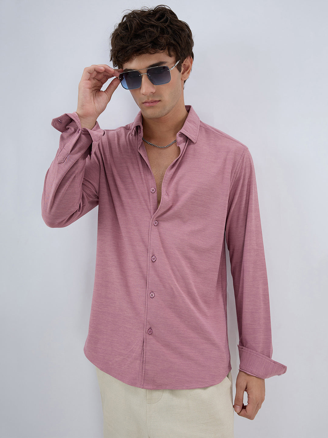 Cotton Candy Pink Textured Knitted Shirt