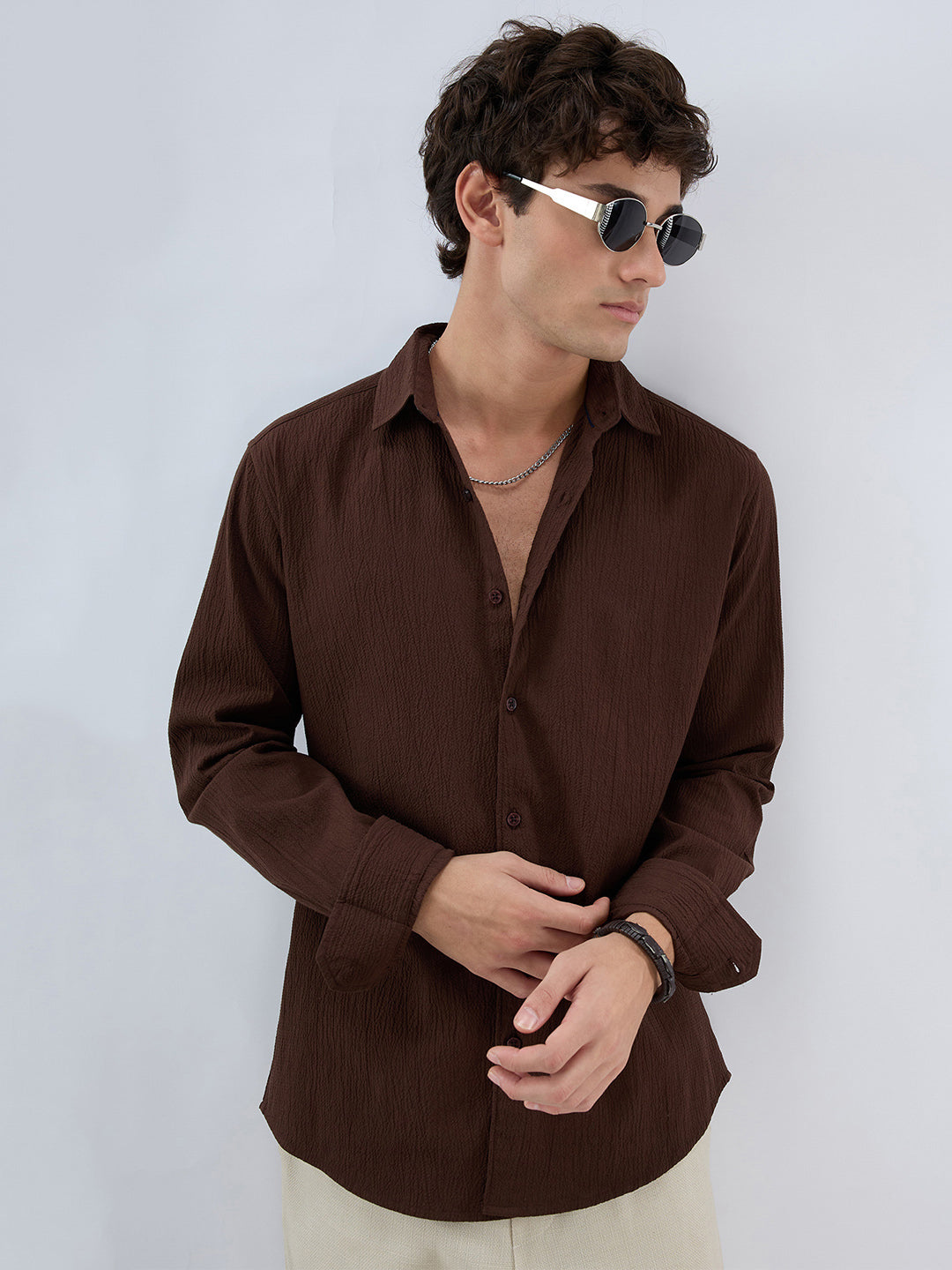 Roasted Coffee Brown Textured Shirt