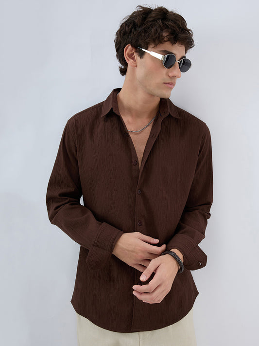 Roasted Coffee Brown Textured Shirt