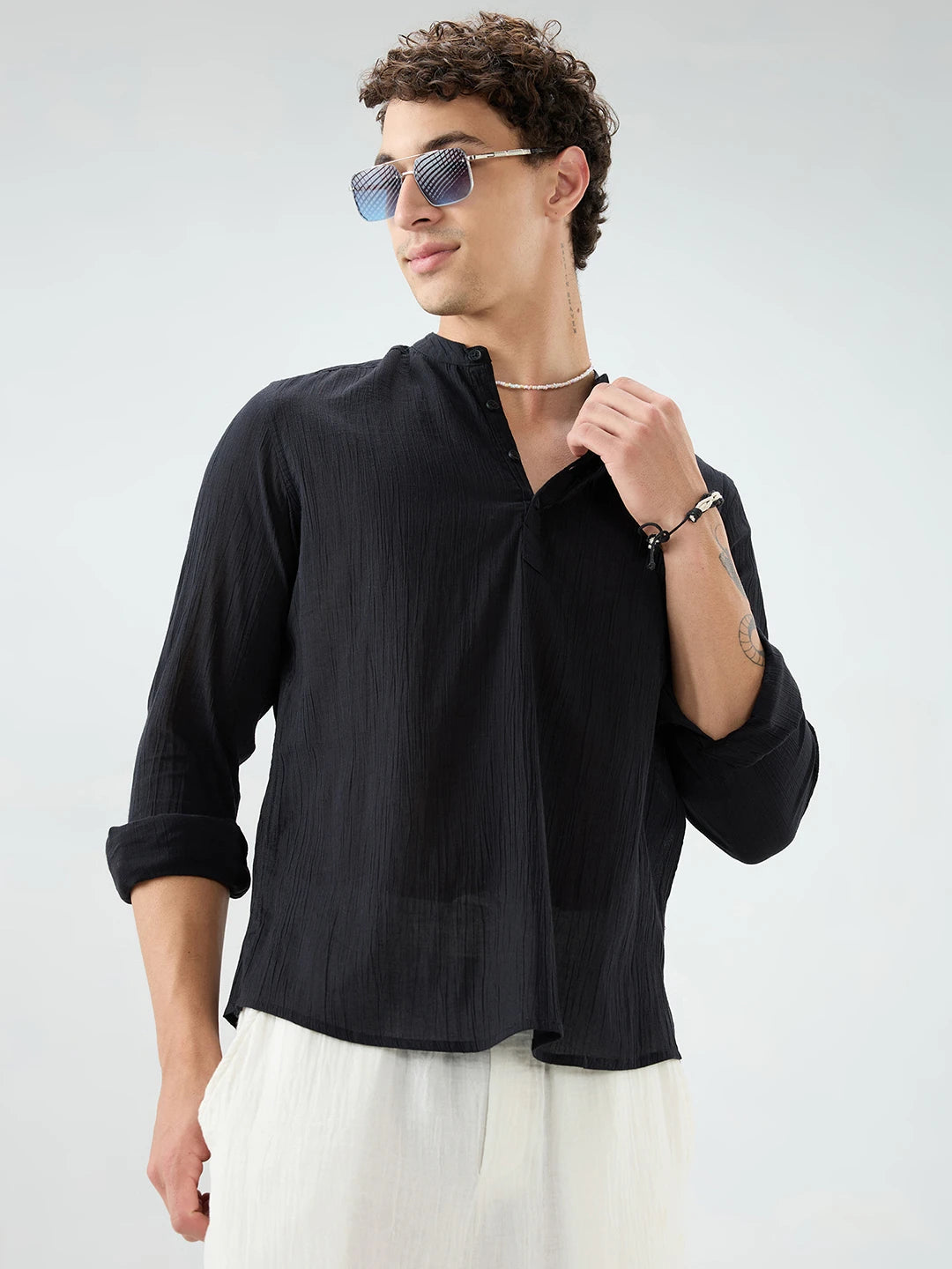 Sheer Black Linear Crepe Kurta