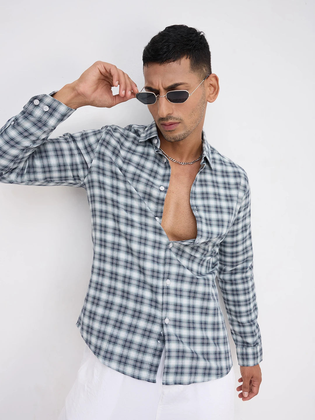 Green & Navy Refined Crossweave Checked Shirt