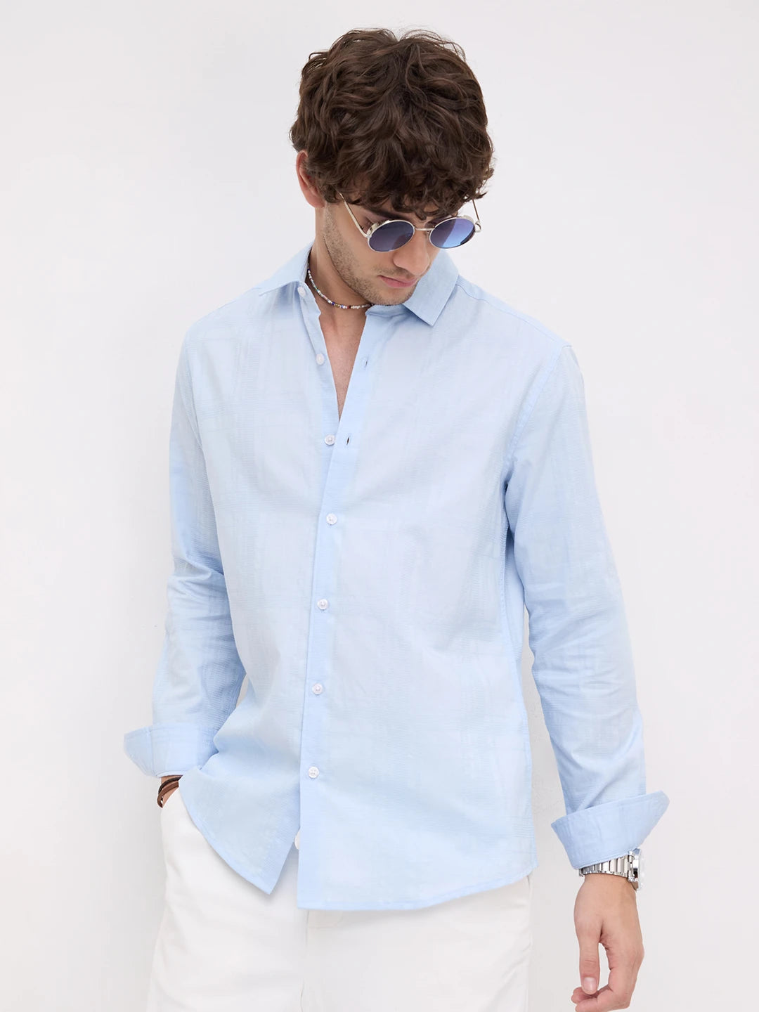 Ice Mist Micro Grid Weave Shirt
