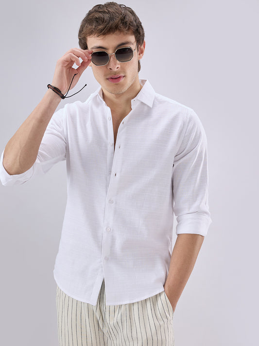 Snow White Textured Weave Shirt