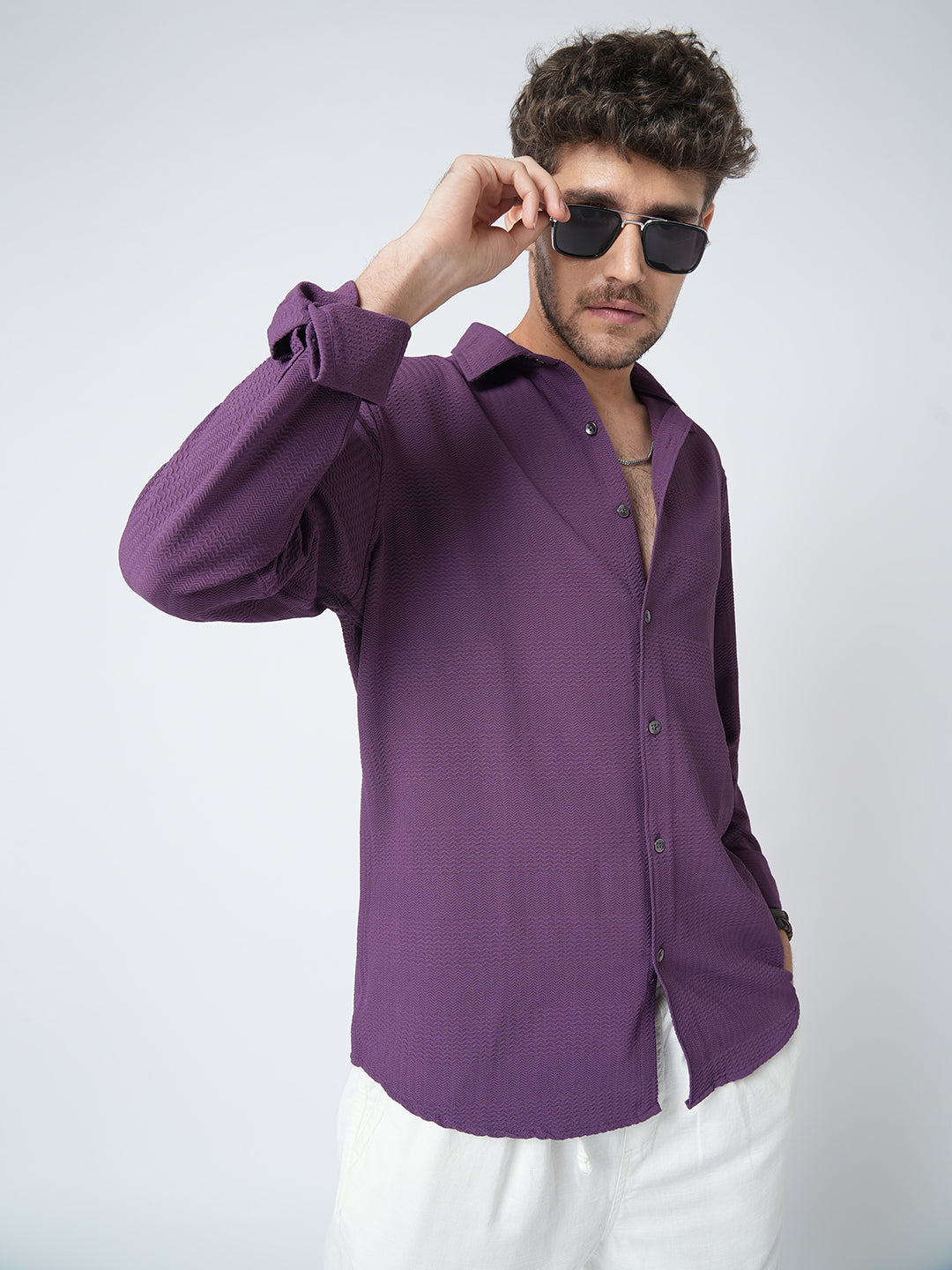 Amethyst Purple Wave Detail Textured Shirt
