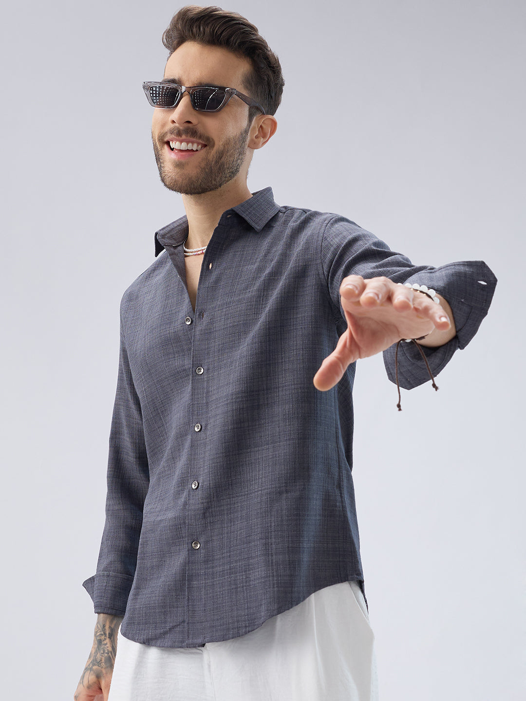 Pebble Grey Slub Textured Shirt