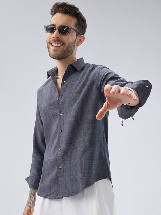 Pebble Grey Slub Textured Shirt