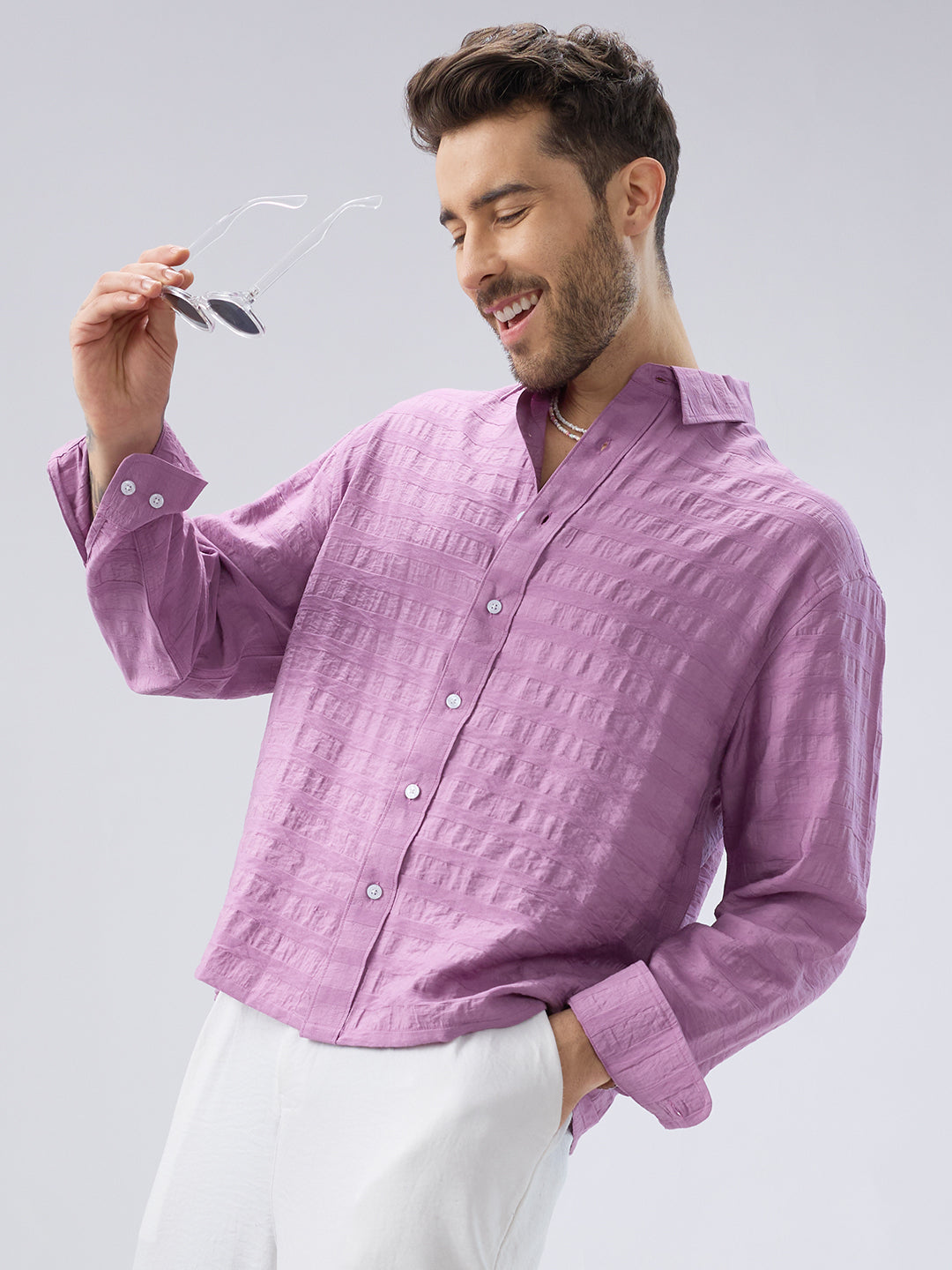 Royal Hopbush Purple Horizontal Textured Crinkled Shirt