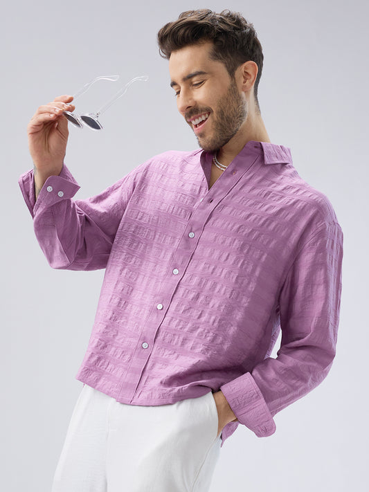 Royal Hopbush Purple Horizontal Textured Crinkled Shirt