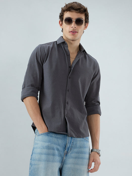Grey Interlock Maze Weave Knitted Shirt