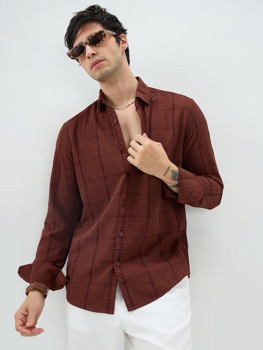 Brunette Brown Micro Checks Textured Shirt
