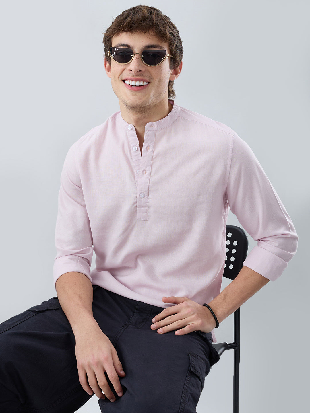 Premium Baby Pink Slub Textured Linen Blend Kurta