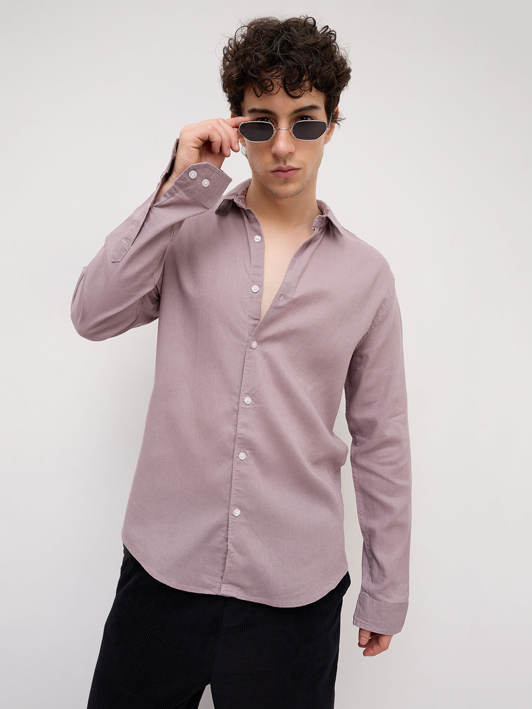 Elegant Dusty Mauve Linen Blend Shirt