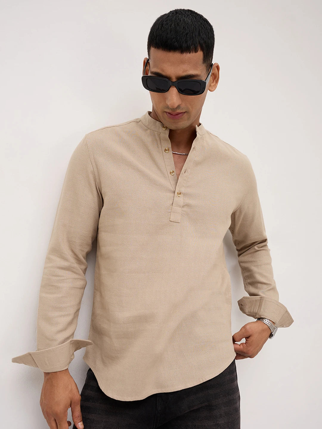 Khaki Fine Diamond Weave Kurta