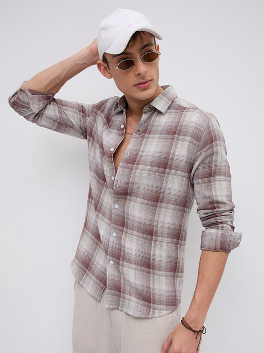 Dusty Brown Shadow Gradient Checks Shirt