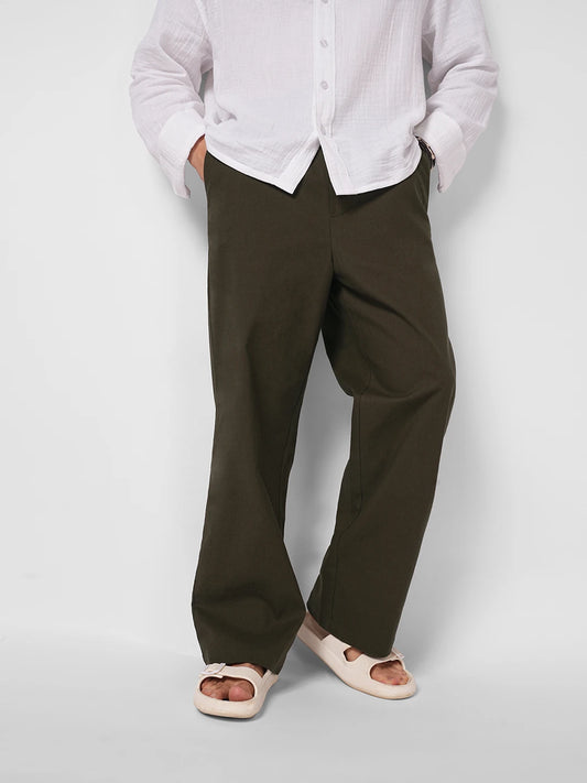 Brunette Brown Slub Weave Straight Fit Trousers