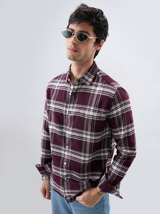 Vintage Deep Wine Plaid Checks Shirt