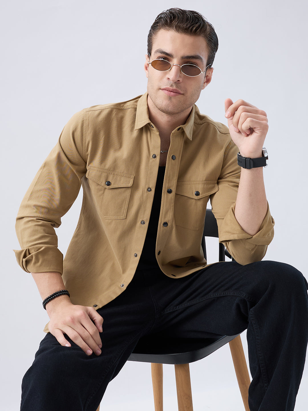 Elegant Khaki Voyager Twin Flap Pocket Overshirt