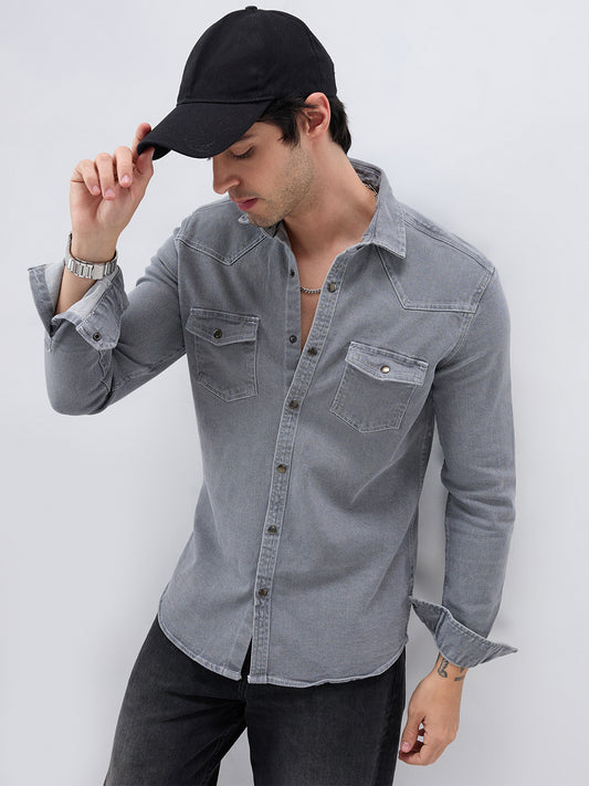 Vintage Grey Denim Double Pocket Overshirt