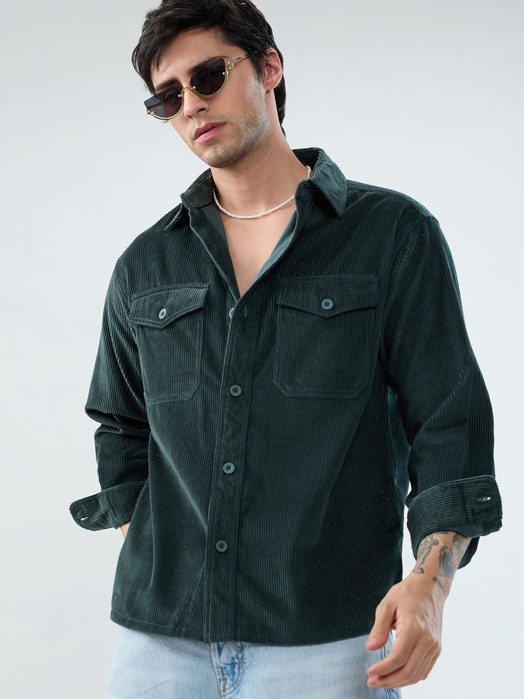 Sacremento Green Corduroy Double Pocket Shirt