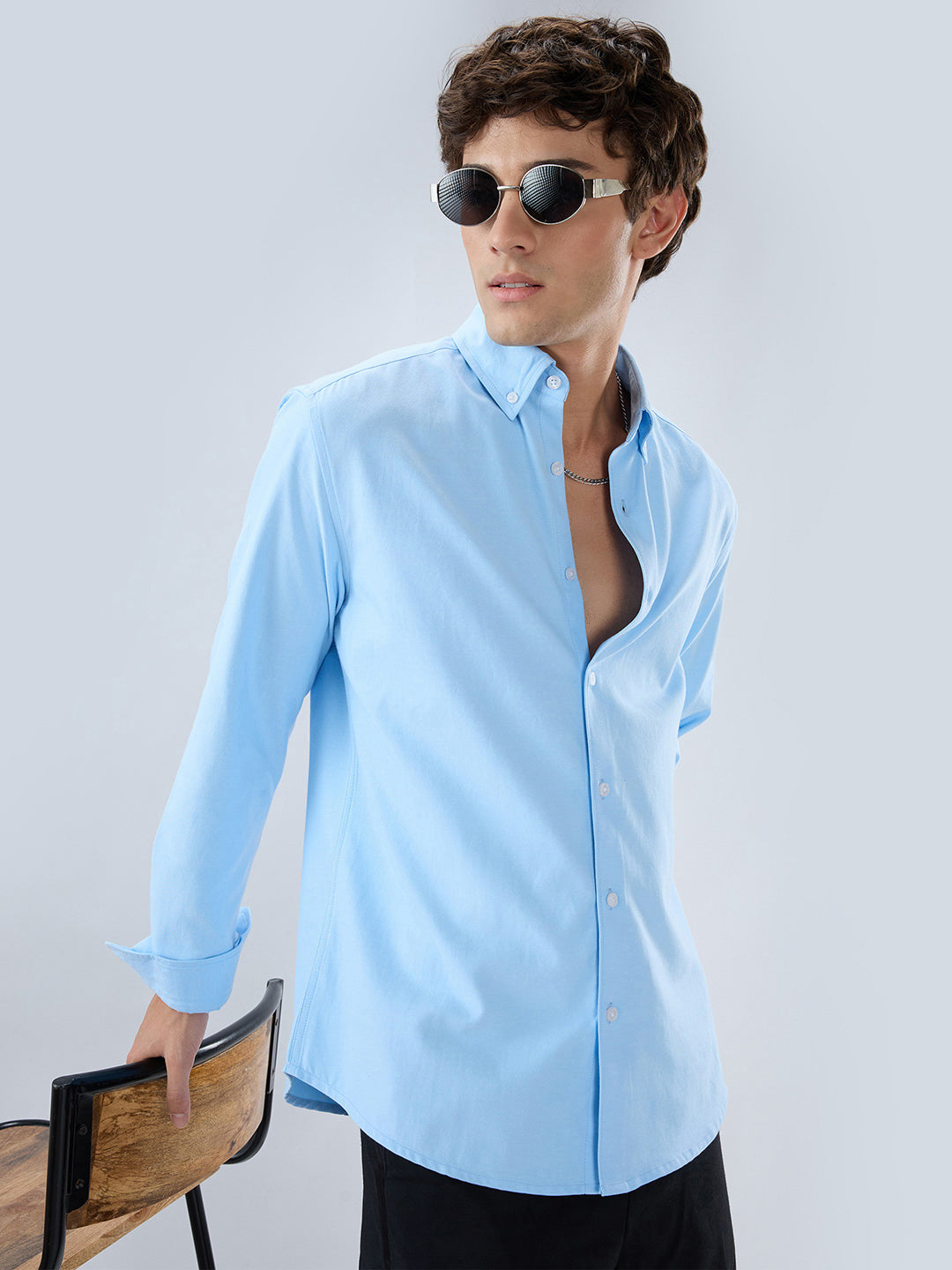 Solid Sky Blue Smooth Finish Oxford Shirt