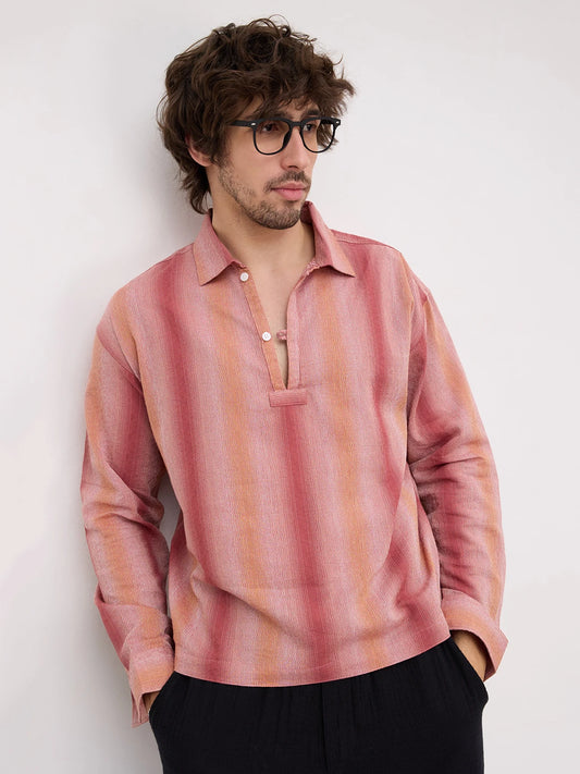 Salmon Pink Nomad ShadowLoom Loop Button Oversized Shirt