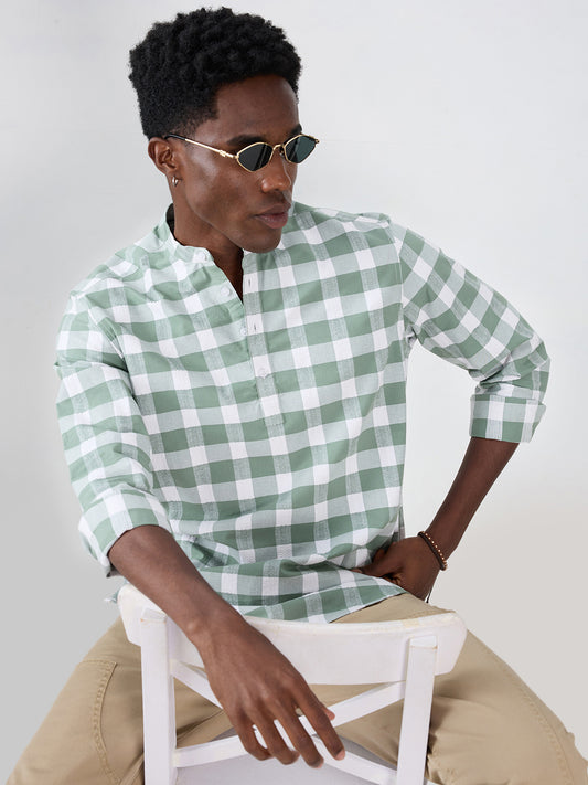 Premium Dusty Seafoam Green Textured Checks Kurta