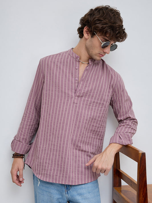 Luxe Raspberry Glace Motif Contrast Seersucker Embroidered Kurta
