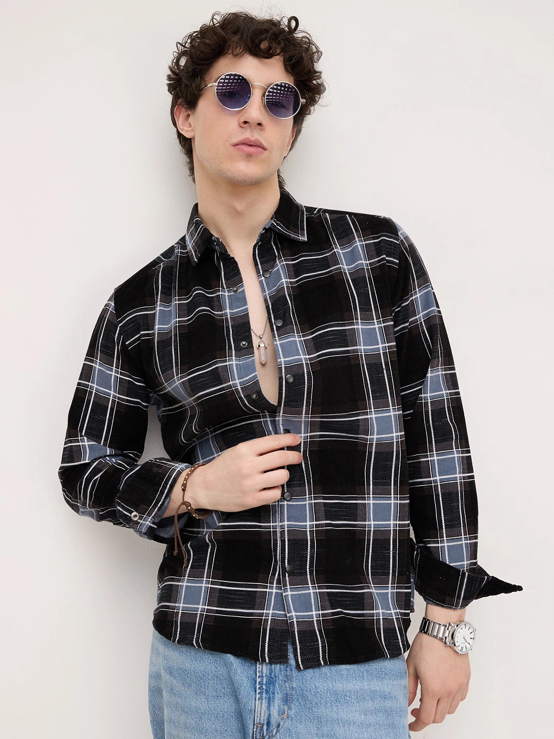 Refined Black & Blue Plaid Checks Flannel Shirt