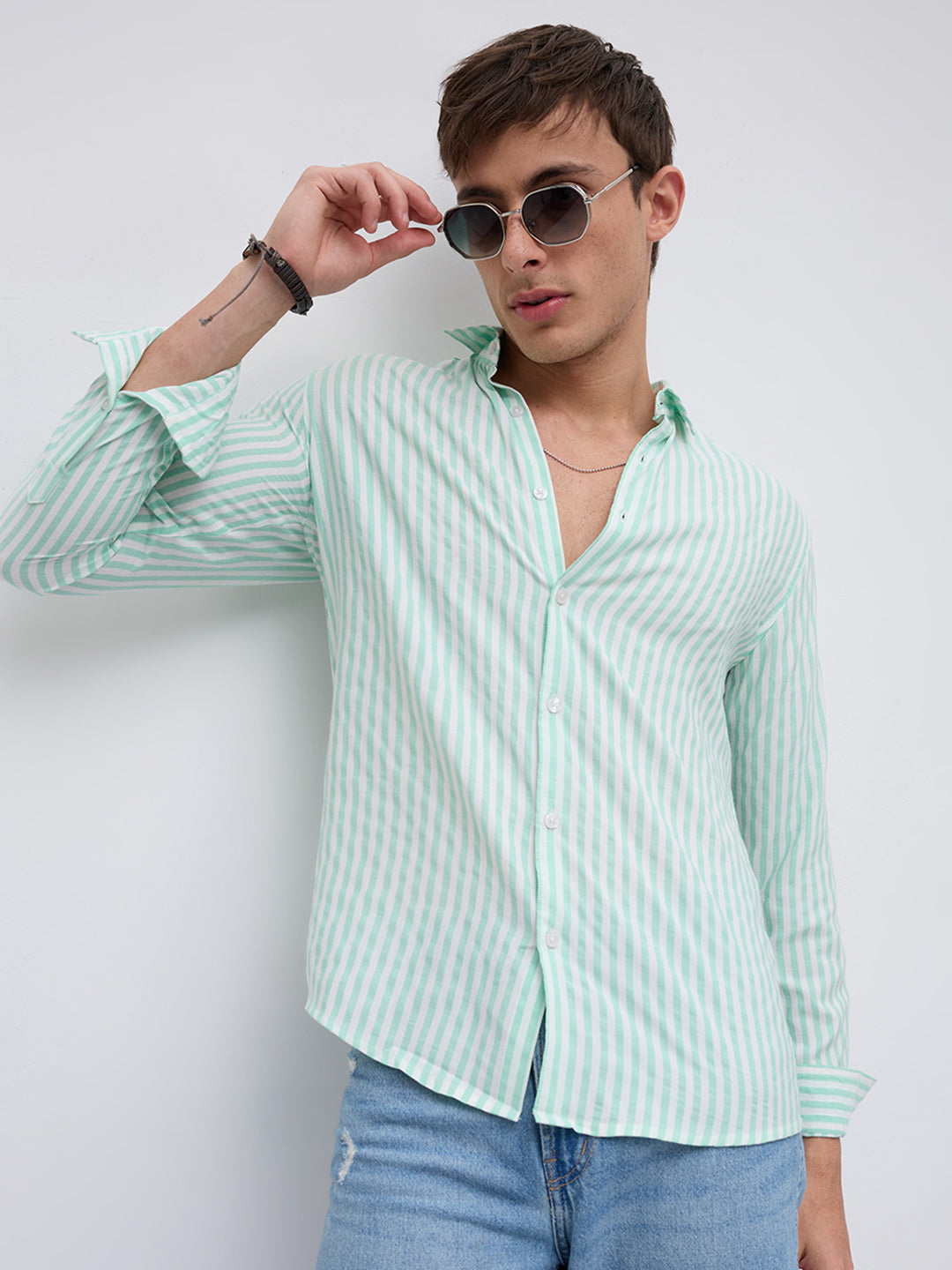 Mint Breeze Candy Striped Vacation Shirt