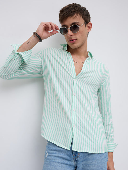 Mint Breeze Candy Striped Vacation Shirt