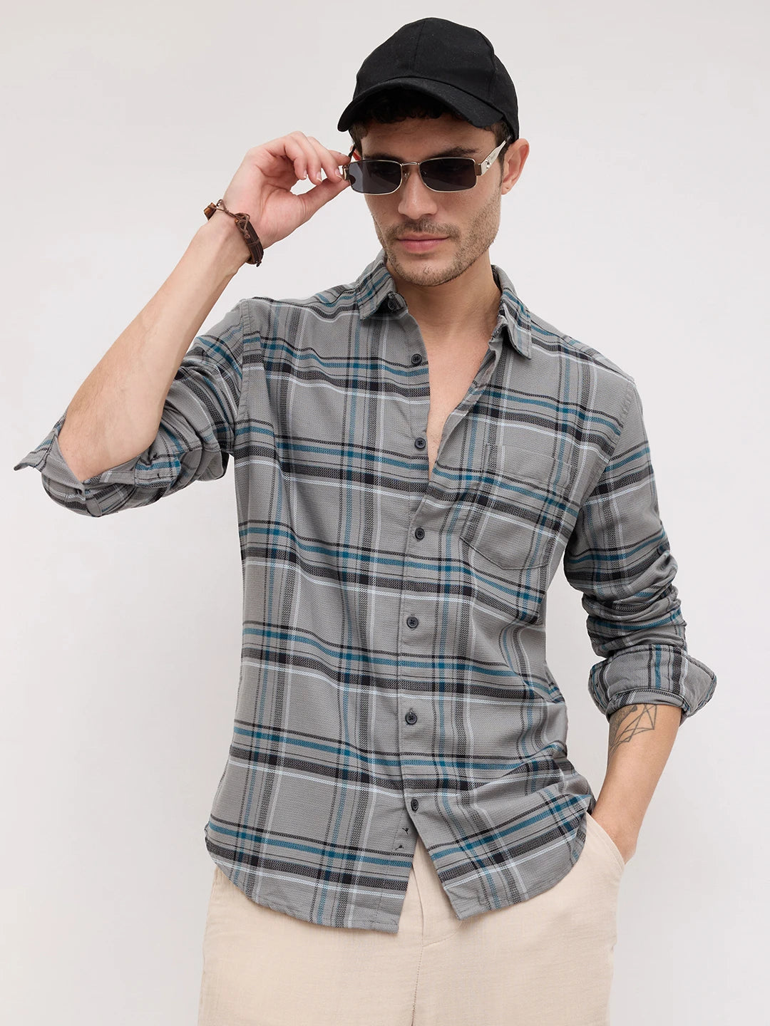 Grey & Black Tartan Checks Shirt