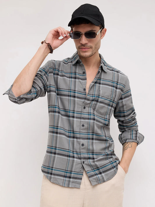 Grey & Black Tartan Checks Shirt