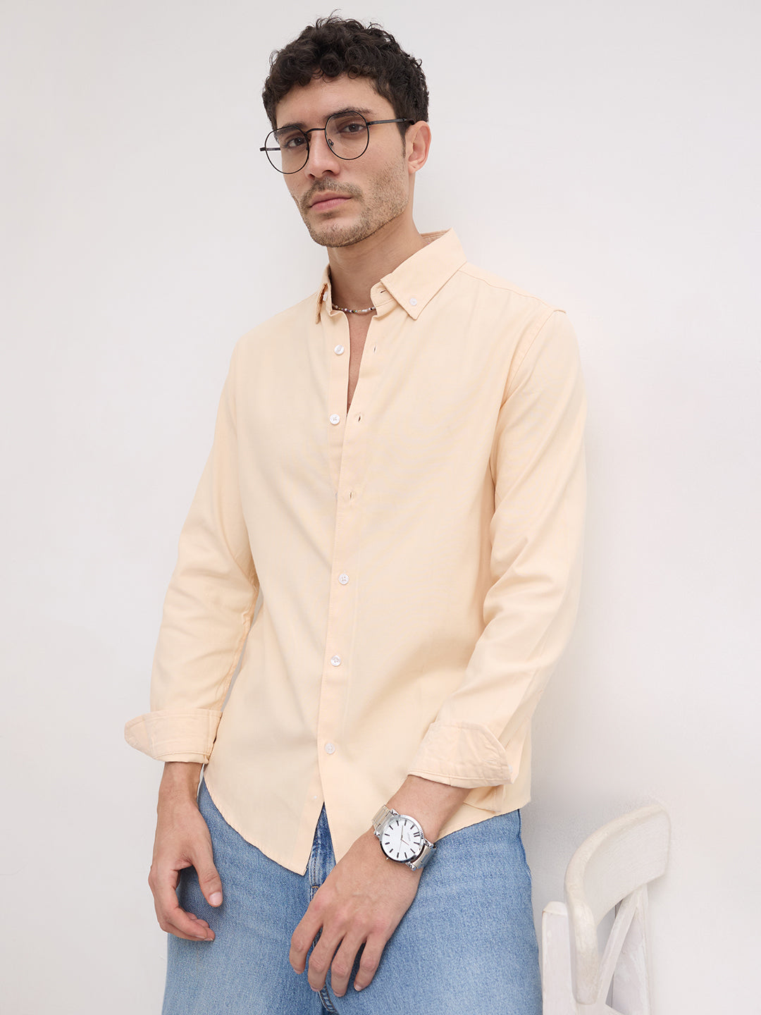 Solid Peach Smooth Finish Oxford Shirt