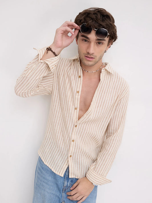 Ivory & Brown Burlap Striped Shirt