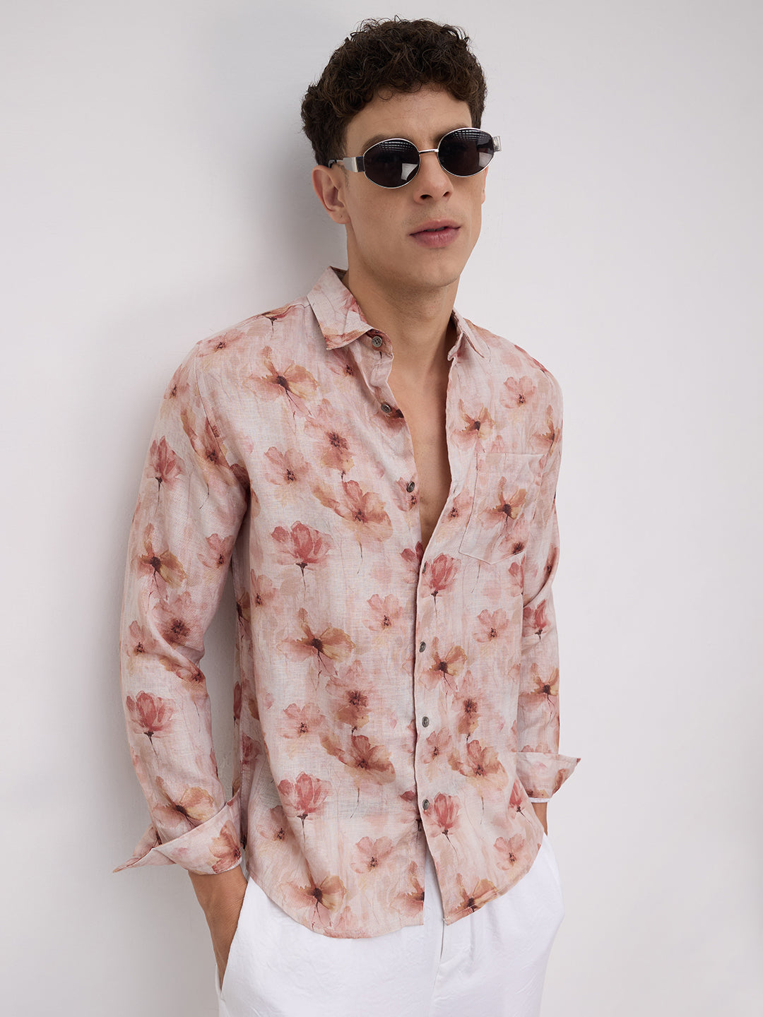 Peachy Pink Floral Vacation Shirt