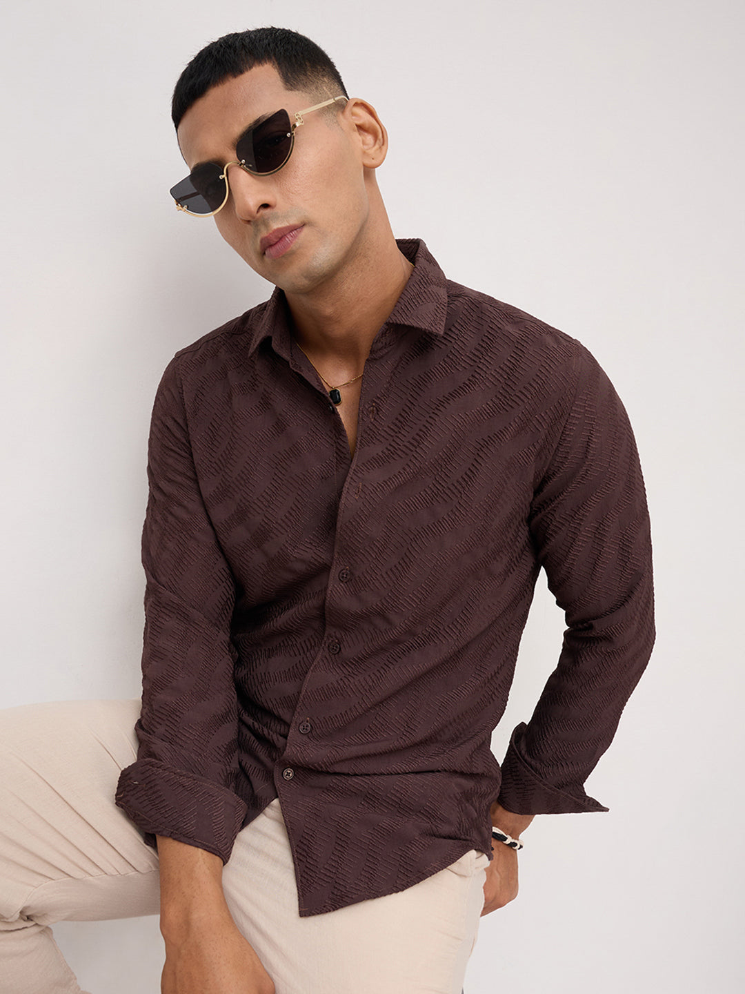 Deep Cocoa Brown Contour Weave Shirt