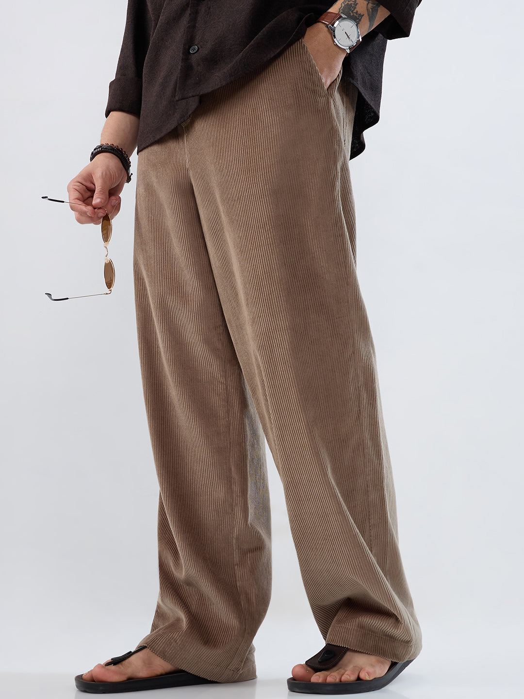 Pastel Olive Corduroy Straight-Fit Trousers