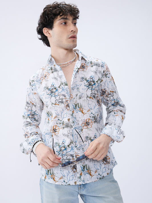 Floral Rush White Checks Canvas Luxe Shirt