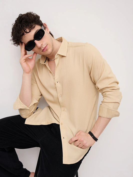 Sand Beige Honeycomb Textured Shirt